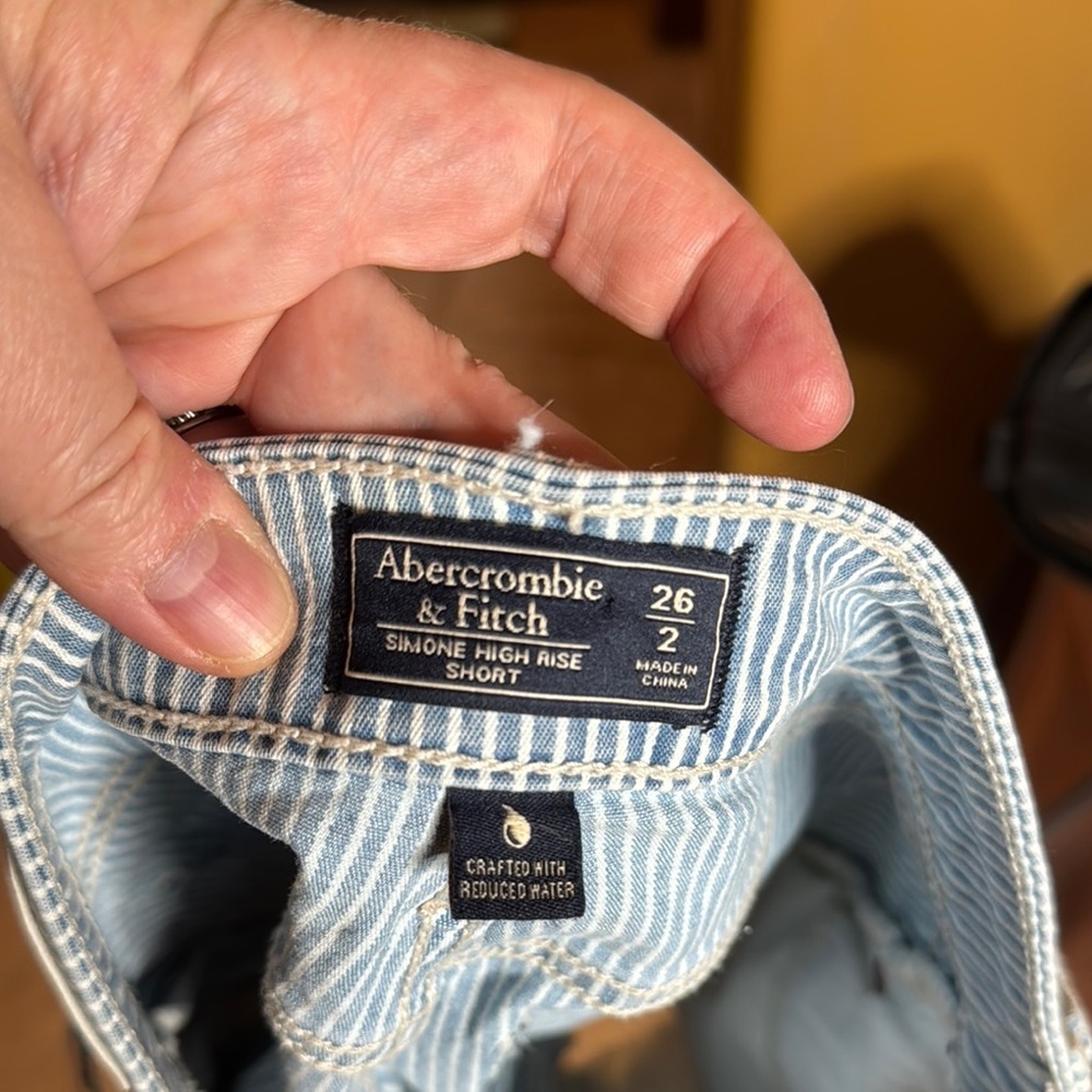 Abercrombie & Fitch Simone High Rise Striped Denim Shorts Blue White Size 26 - Picture 11 of 11